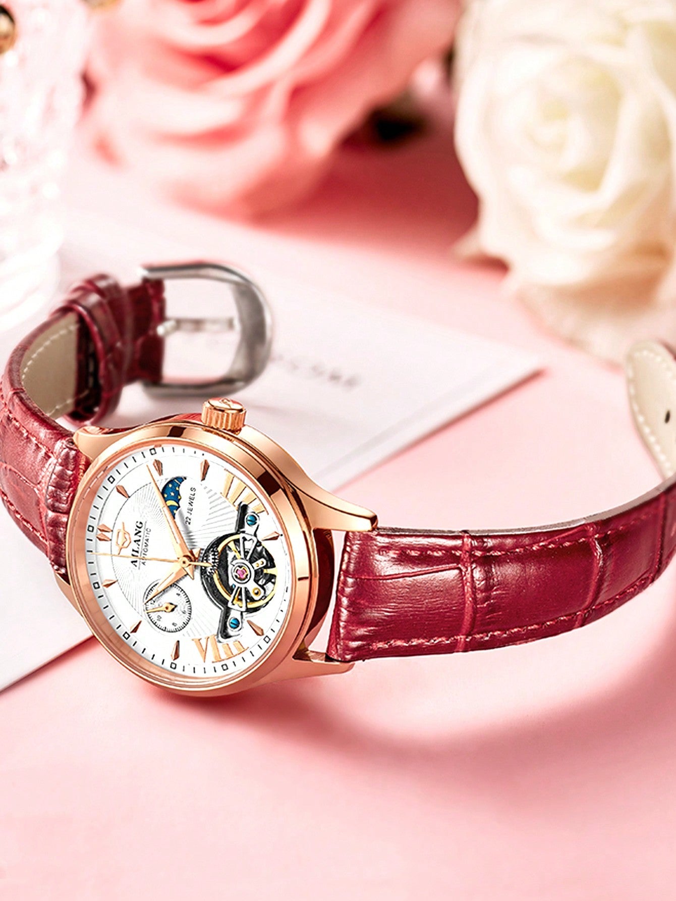 Women's Automatic Mechanical Watch Waterproof Moon Phase Flywheel Luminous Luxurious Fashion Trend Wristwatch