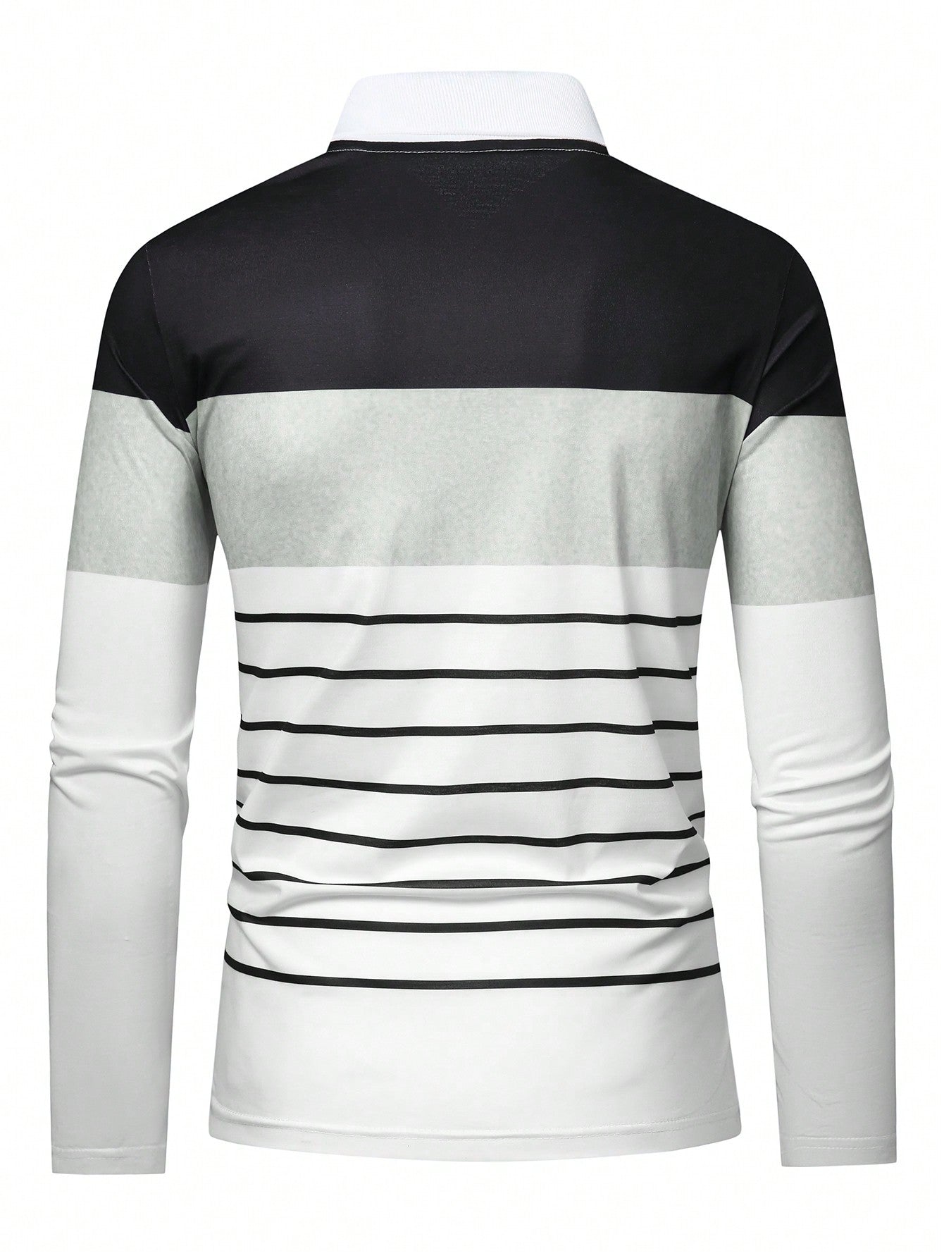 Manfinity Homme Men'S Color Block Striped Long Sleeve Polo Shirt