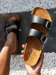 New Summer Outdoor Beach Double Buckle Slip-On Sandals, Comfortable Flat Bottom Flip Flops