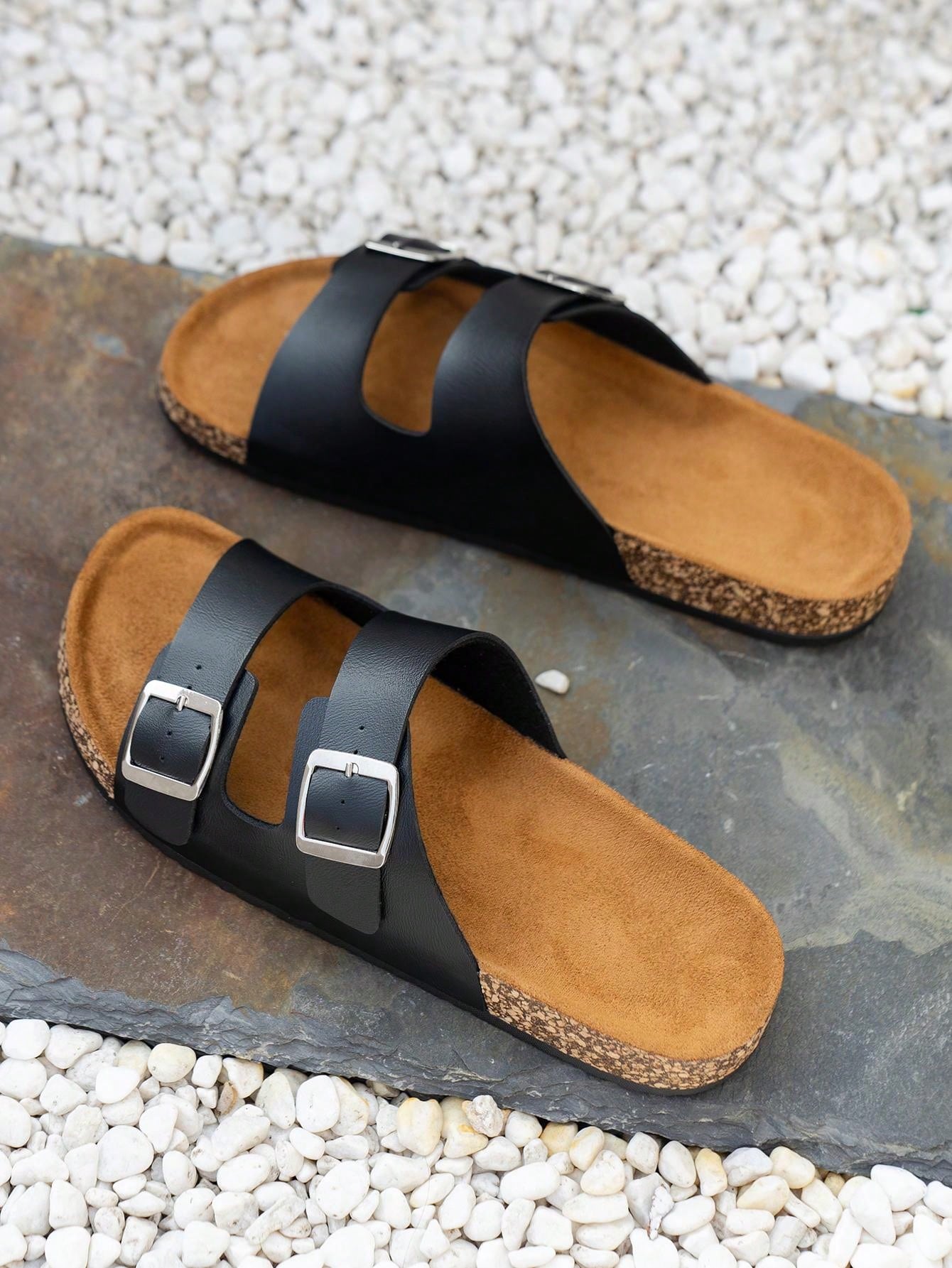 New Summer Outdoor Beach Double Buckle Slip-On Sandals, Comfortable Flat Bottom Flip Flops
