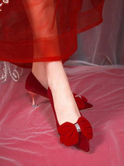 حذاء نسائي بكعب عالٍ بمقدمة مدببة باللون الأحمر الخمري لحفلات الزفاف/إشبينات العروس مع نعل ناعم مضاد للانزلاق وملاءمة مريحة، مناسب للربيع والخريف